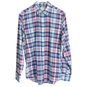 J.CREW Shirtings Men Button Up Sz. Small 100% Cotton Plaid Blue White Red Casual
